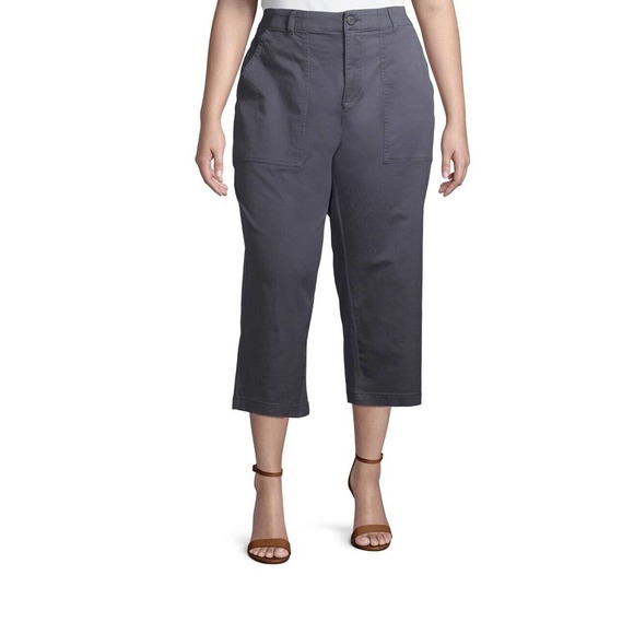 Terra & Sky Pants - NEW Terra & Sky Womens Plus Size 16W Gray Wide Leg Utility Pocket Capri Pants